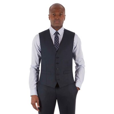 Deep blue pick and pick 5 button front waistcoat